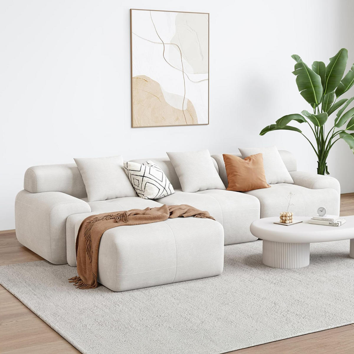 ECKSOFA sheffield beige 6-sitzer cord - Beige, Holz (300/101cm) - Concept Usine