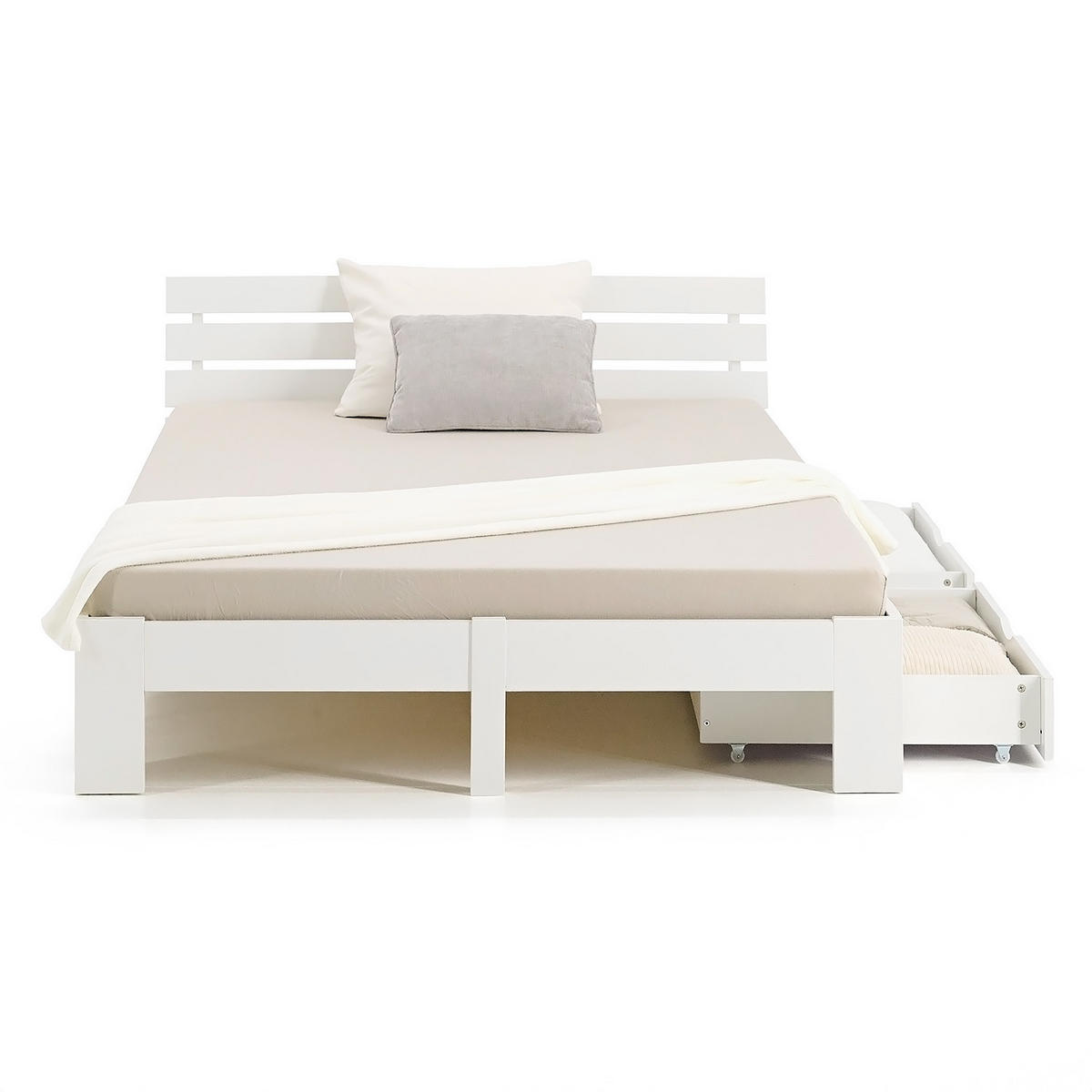HOLZBETT Weiß 140/200 cm mit Matratze und 2 Bettkästen - Weiß, Holz (140/200cm) - Homestyle4u