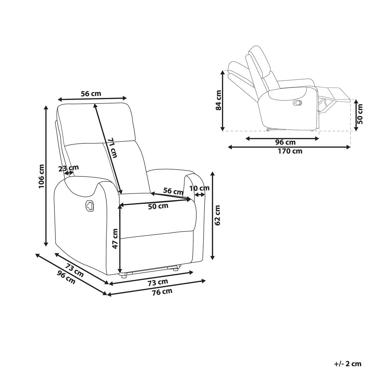 SESSEL Polsterbezug grau LED-Beleuchtung USB-Port verstellbar Somero - Schwarz/Grau, Textil (76/106/96cm) - Beliani