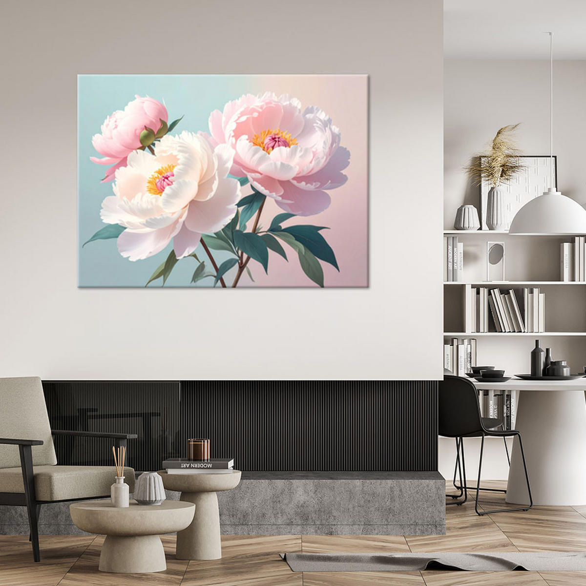 LEINWANDBILD, Rosa Pfingstrosen auf hellem Hintergrund - Rosa, Textil (60/40cm) - Feeby