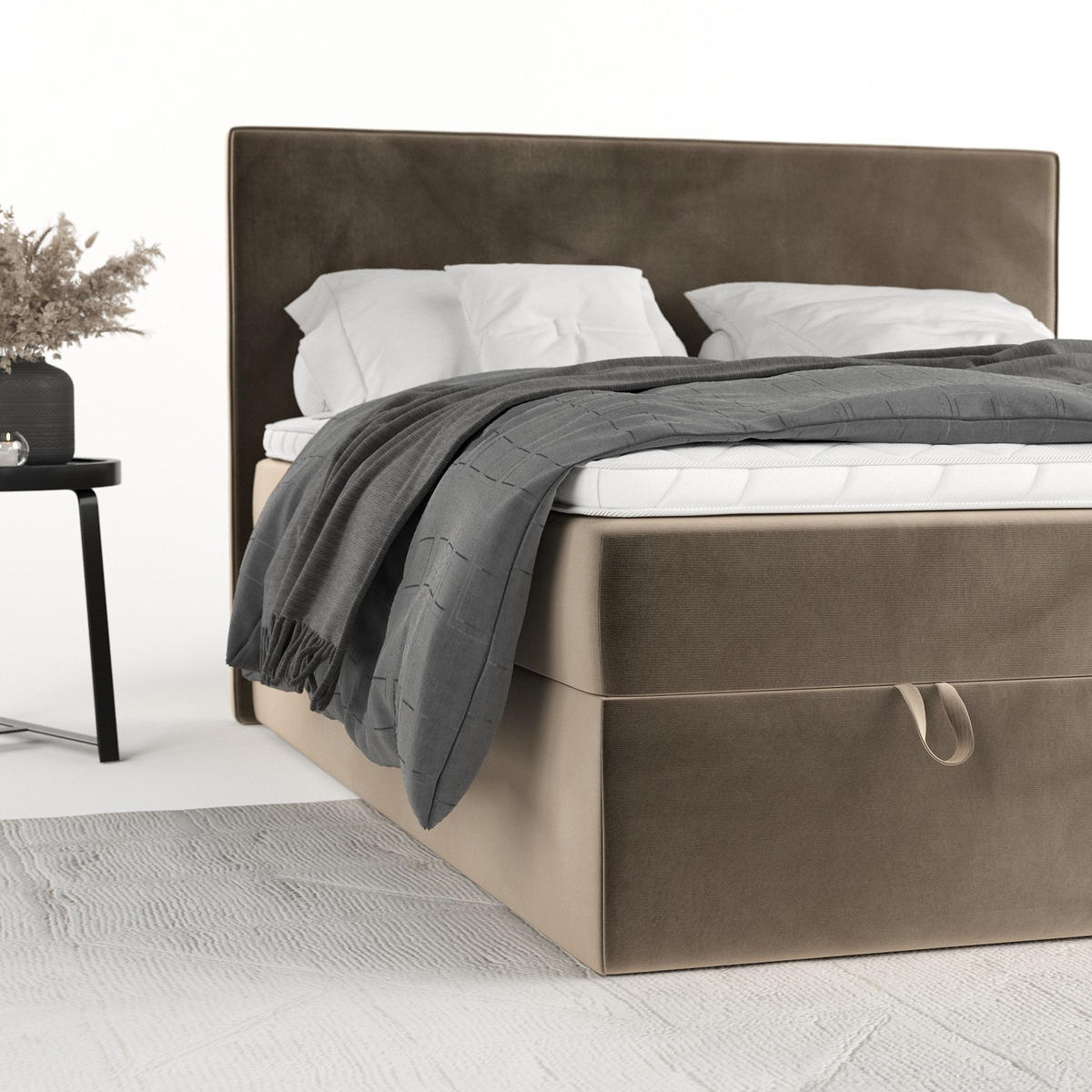 BOXBETT Velma 200/200 cm Taupe im Paros Stoff - Taupe/Schwarz, Holz/Holzwerkstoff (200/200cm) - AltaBeds