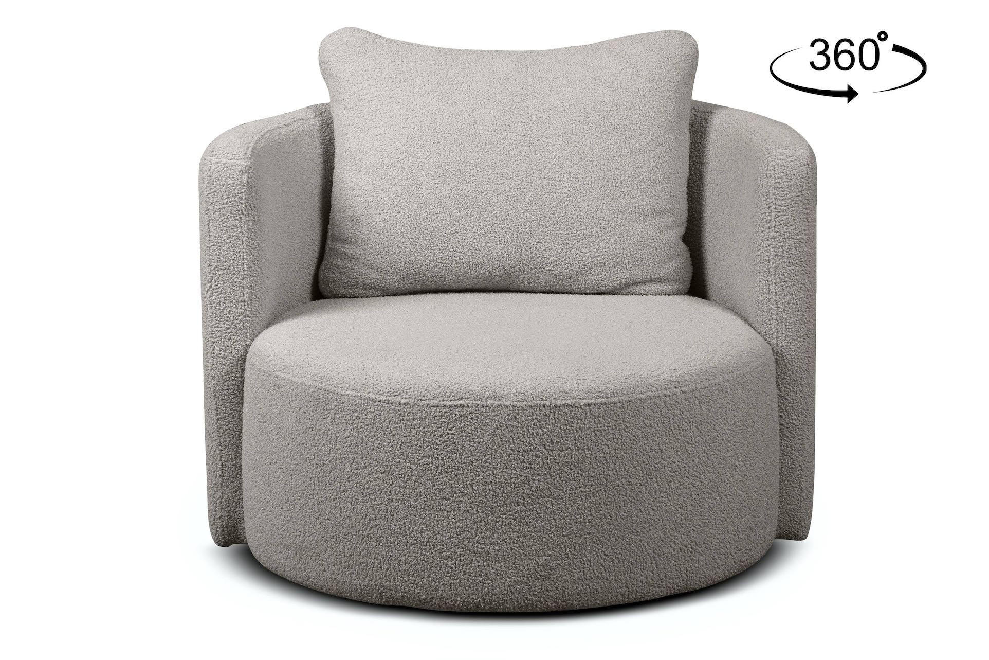 DREHSESSEL RAGGI 360° Drehfunktion mit inklusive dekorativem Kissen, Hellgrau - Hellgrau, Textil (92/75/94cm) - KONSIMO®