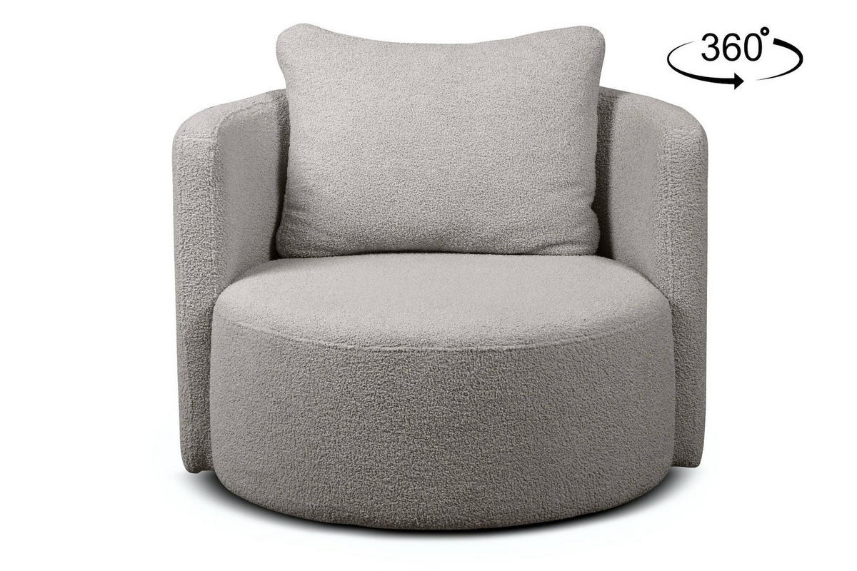DREHSESSEL RAGGI 360° Drehfunktion mit inklusive dekorativem Kissen, Hellgrau - Hellgrau, Textil (92/75/94cm) - KONSIMO®