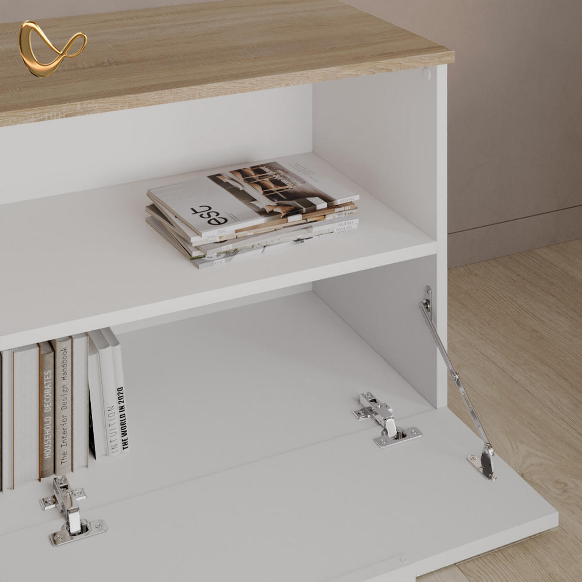 KOMMODE Piave Weiß/Sonoma mit klappe - Weiß/Sonoma Eiche, Holzwerkstoff (60/50/40cm) - Livinity®