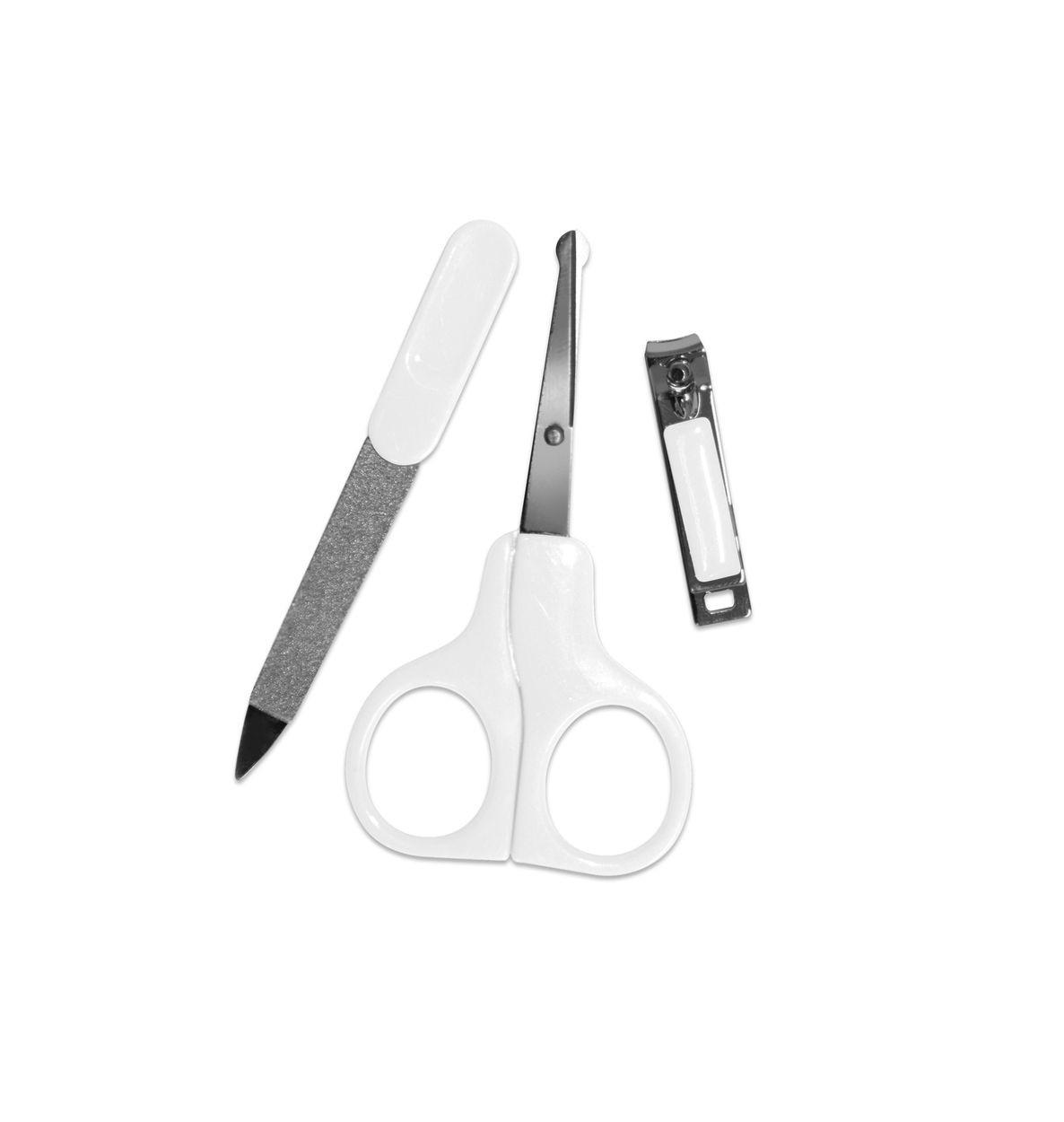 NAGELPFLEGESET 10240300 weiß Edelstahl, 3-teilig, Maniküre-Set 3-teilig, Nagelschere, Nagelfeile - Weiß, Metall (7/11cm) - Baby Care