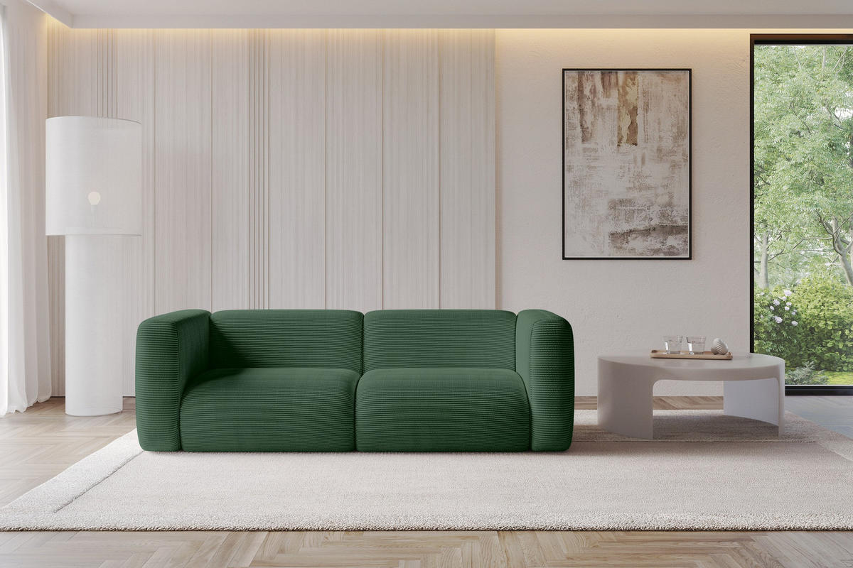 MODULARES Sofa 2-SITZER MIRA-S1 228x89x70 Grün cm Cord - Salbeigrün/Schwarz, Holzwerkstoff/Kunststoff (228/70/89cm) - ALTDECOR