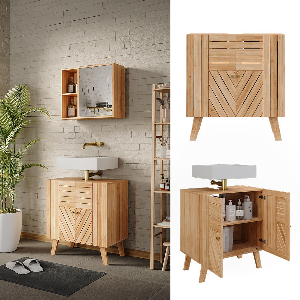 WASCHBECKENUNTERSCHRANK Lucie Bambus 60 x 65 cm mit 2 Türen - Grün, Holzwerkstoff (60/65/36cm) - Vicco