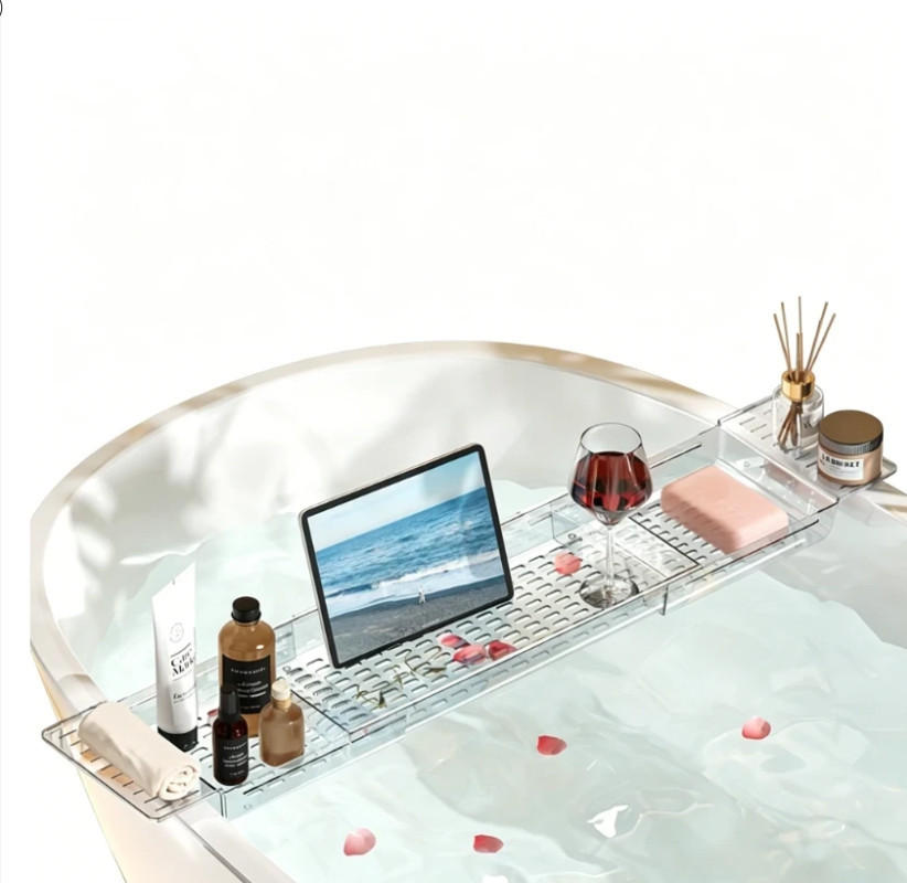 BADEWANNENABLAGE,PET-MATERIAL, (56,5–80) cm × 17,5 cm, Transparent - Transparent, Kunststoff (17.5/5/80cm) - Weltevree