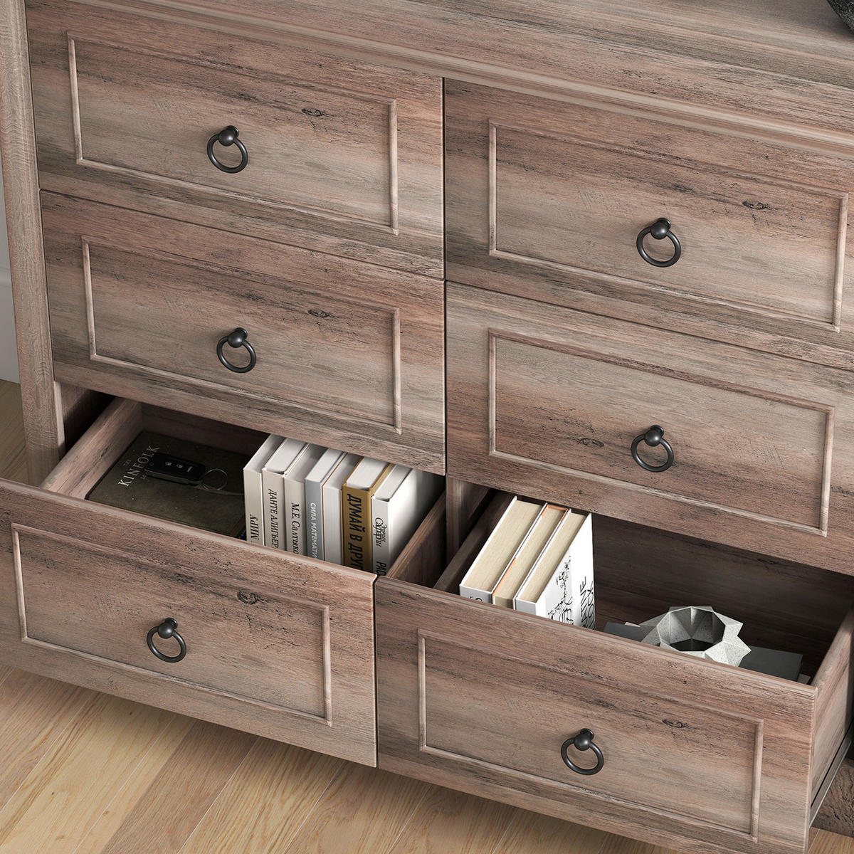 KOMMODE 7 Schubladen – Große MDF-Kommode mit Kippschutz, 102 × 40 × 85 cm, Grau - Wildeiche, Holzwerkstoff (102/85/40cm) - Ej. Life