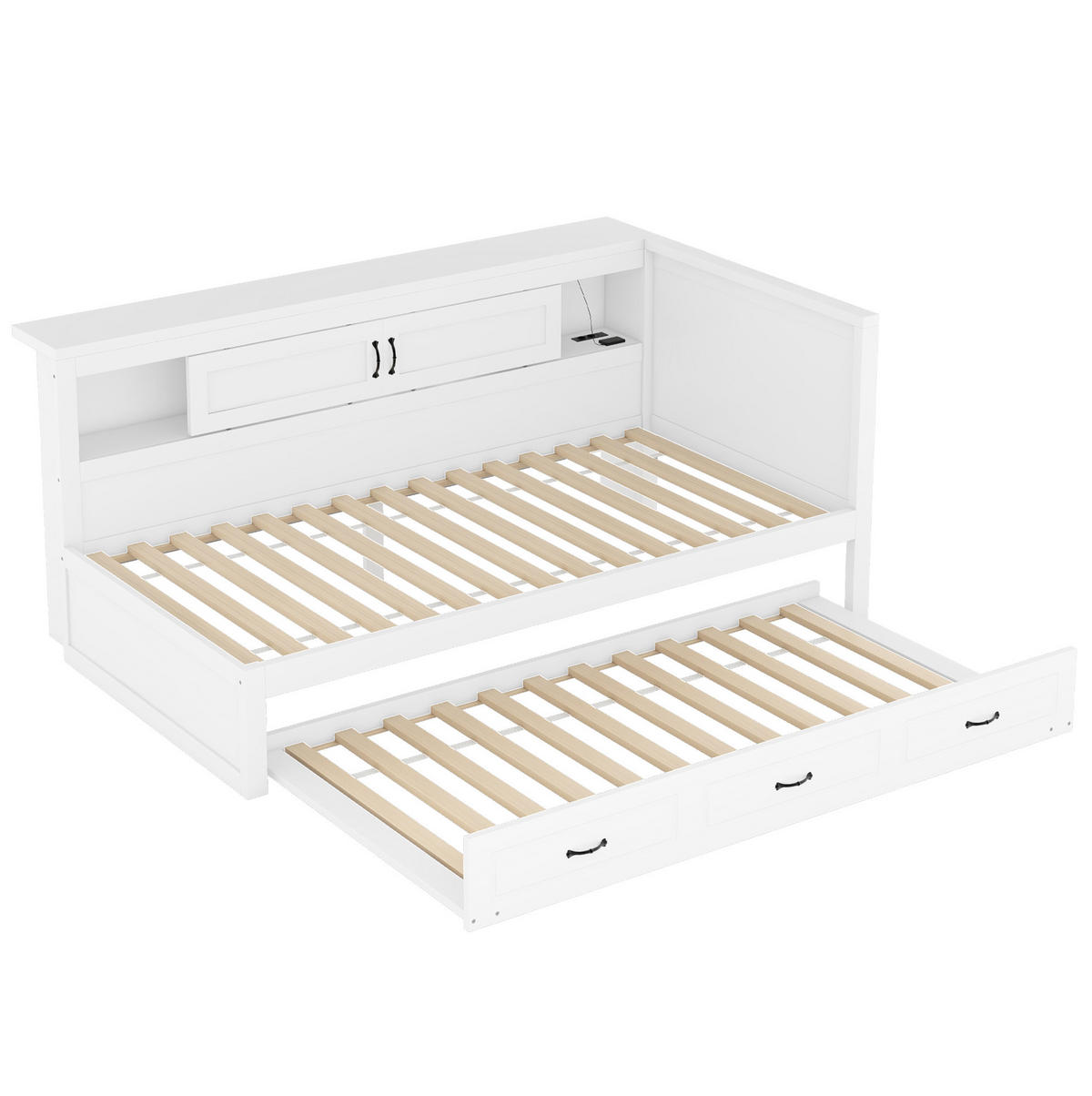MULTIFUNKTIONSBETT 90/200 cm weiß mit LED-Beleuchtung und USB-Anschlüssen - Weiß, Holzwerkstoff (90/200cm) - OKWISH