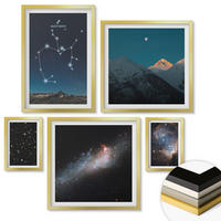 WANDBILDER 5er Set - 50x50 cm & 20x30 cm & 40x60 cm Goldrahmen - Galaxien, Sternbilder, Weltraum, Schütze - Goldfarben, Kunststoff (40/60cm) - ArtPrintCave
