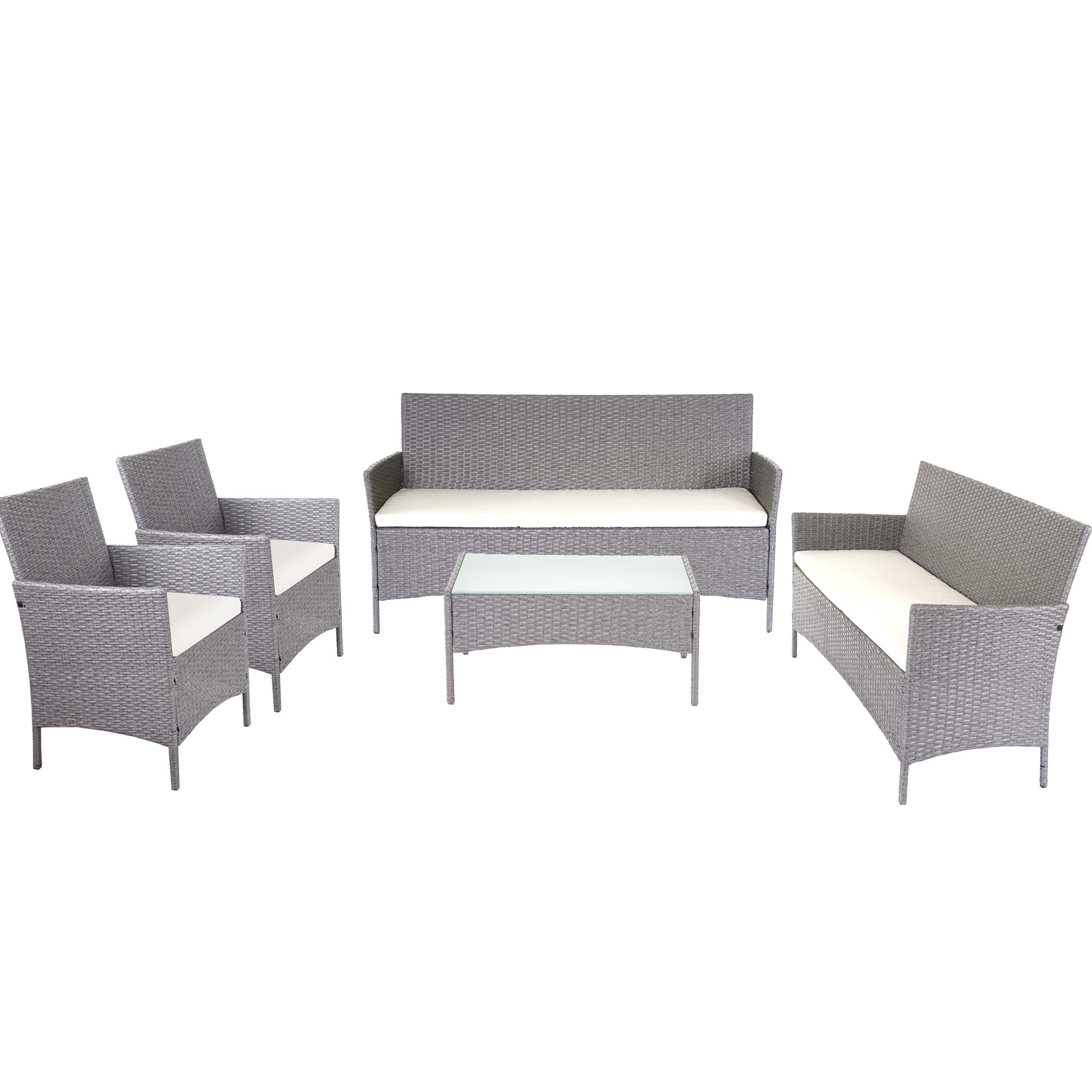 POLY-RATTAN GARNITUR Grau - Weiß/Grau, Kunststoff - MCW