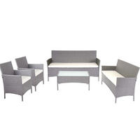 POLY-RATTAN GARNITUR Grau - Weiß/Grau, Kunststoff - MCW