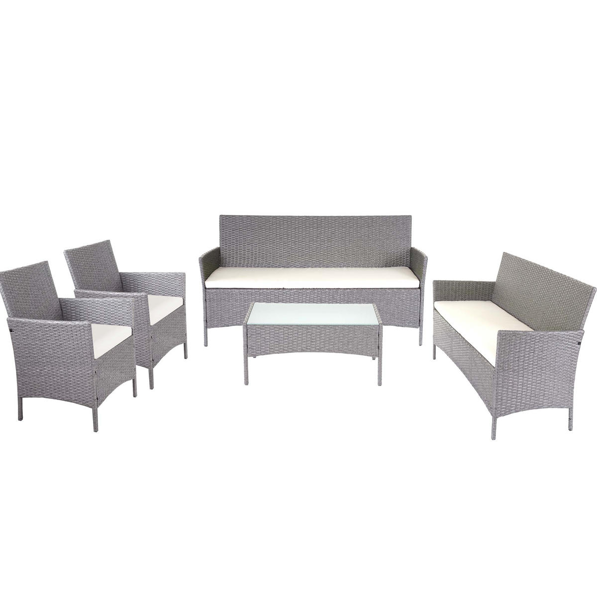 POLY-RATTAN GARNITUR Grau - Weiß/Grau, Kunststoff - MCW