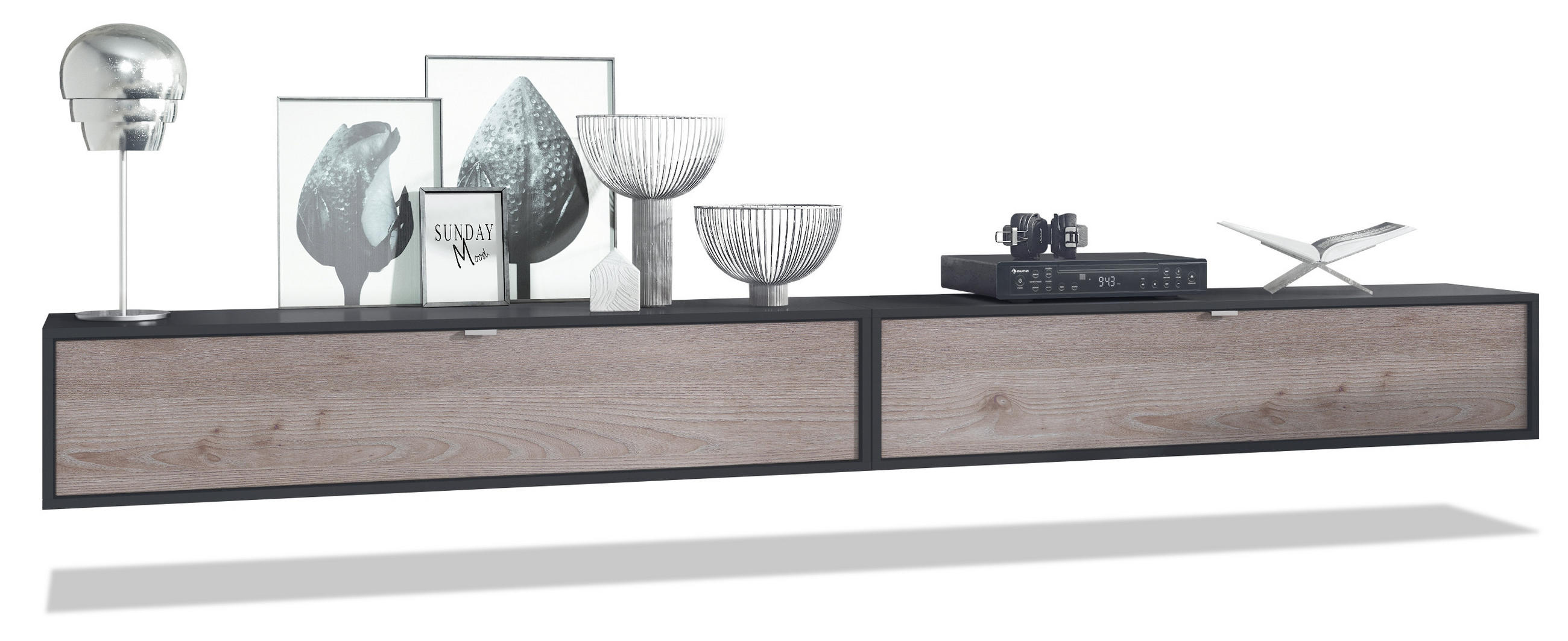 Vladon Lowboard Silbereichen 140x29x37 cm