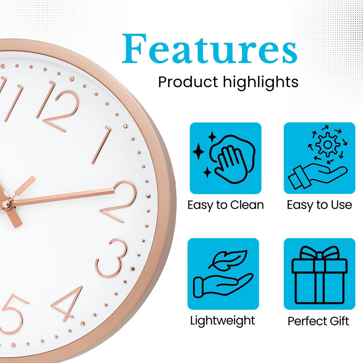 WANDUHR 30.5 cm - Goldfarben, Kunststoff (30.5/30.5/4.5cm) - Intirilife