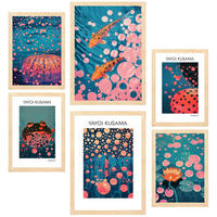 POSTER Set Mit 6 Yayoi Kusama Japanischer Kürbisfisch A3 & A4 Rahmen Aus Hellem Holz - Beige, Papier (29/3cm) - Nacnic