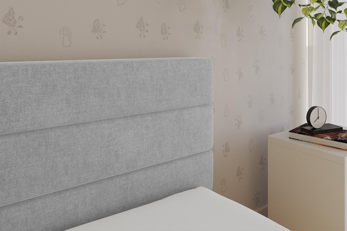 EINZELLBETT Jugendbett mit Bettkasten, Links - BEMY 90x200 Grau - Hellgrau, Holzwerkstoff/Textil (90/200cm) - ALTDECOR