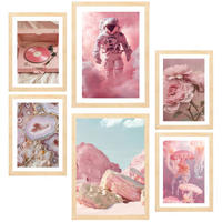 POSTER Set Mit 6 Kunst In Rosa A3 & A4 Rahmen Aus Hellem Holz - Beige, Papier (29/3cm) - Nacnic