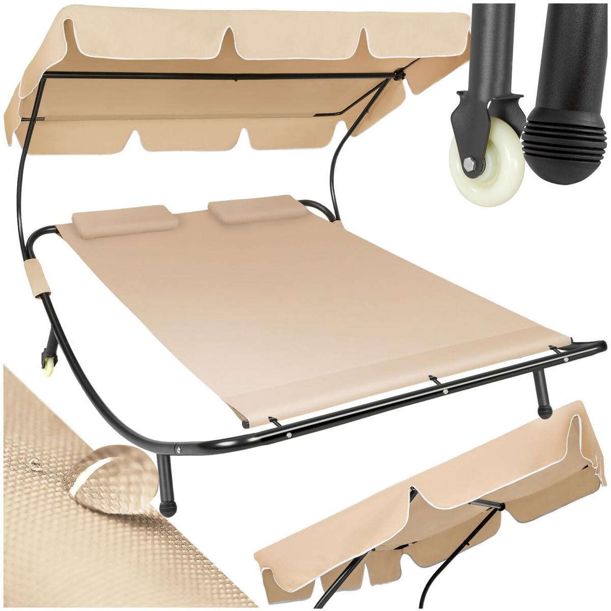 GARTENLIEGE Livorno,215 x 183 x 150 cm,schwarz/beige - Beige/Schwarz, Kunststoff (185/175/195cm) - tectake