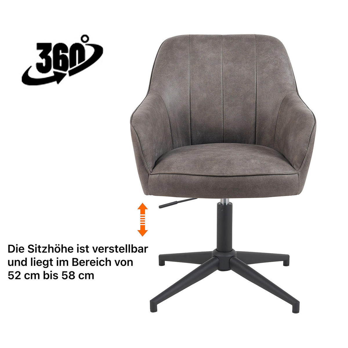 BÜROSTUHL Mika-Elin - Taupe/Schwarz, Textil/Metall (60/84/65cm) - DUBI Möbel