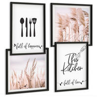 BILDER SET 4er Set - 50x50 cm & 40x60 cm Schwarzer Rahmen - Boho-Küchengras-Schriftzug - Schwarz, Kunststoff (50/50cm) - TULUP