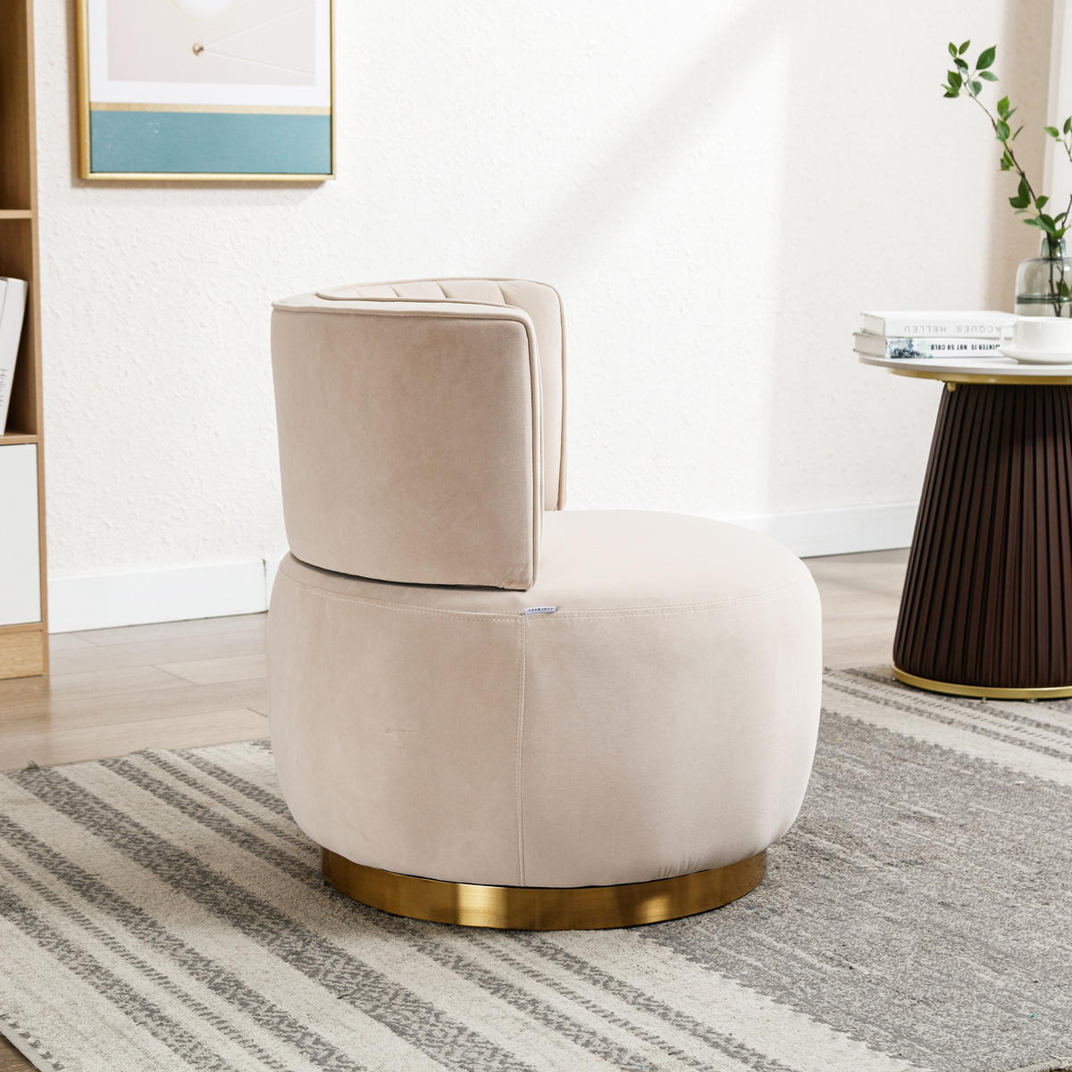 SESSEL Samt Beige drehbar - Beige, Holzwerkstoff/Textil (62.5/69.5/62cm) - WISHDOR