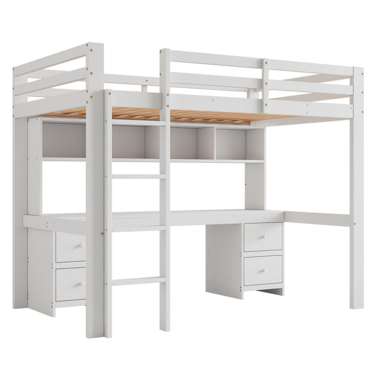 HOCHBETT 90/200 cm Weiß mit Schreibtisch und Stauraum - Weiß, Holz (90/200cm) - Flora Grace