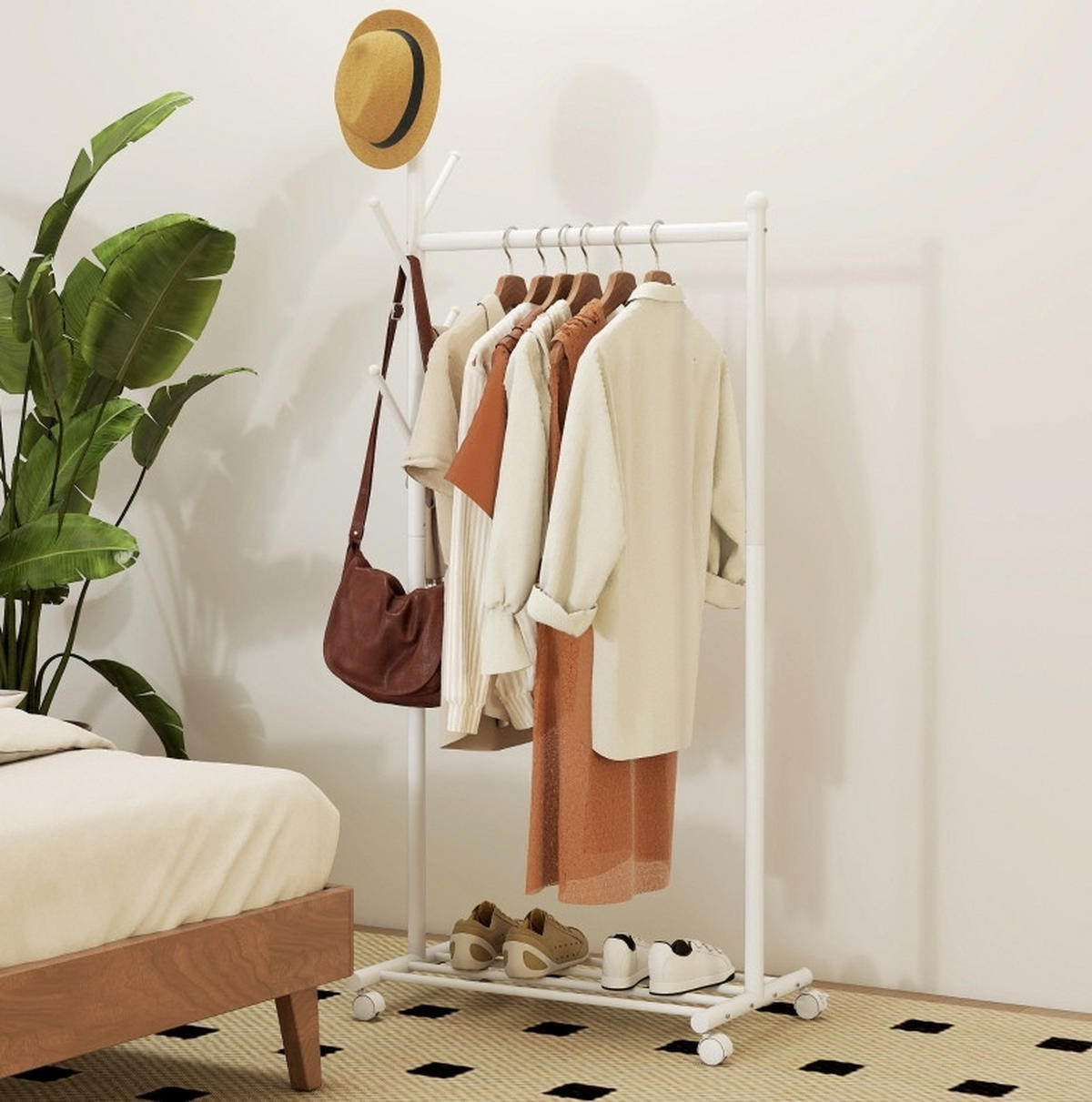 GARDEROBE 68/171/43 cm Weiß aus Metall mit Rollen - Weiß, Metall (43/171/68cm) - OKMYHOME