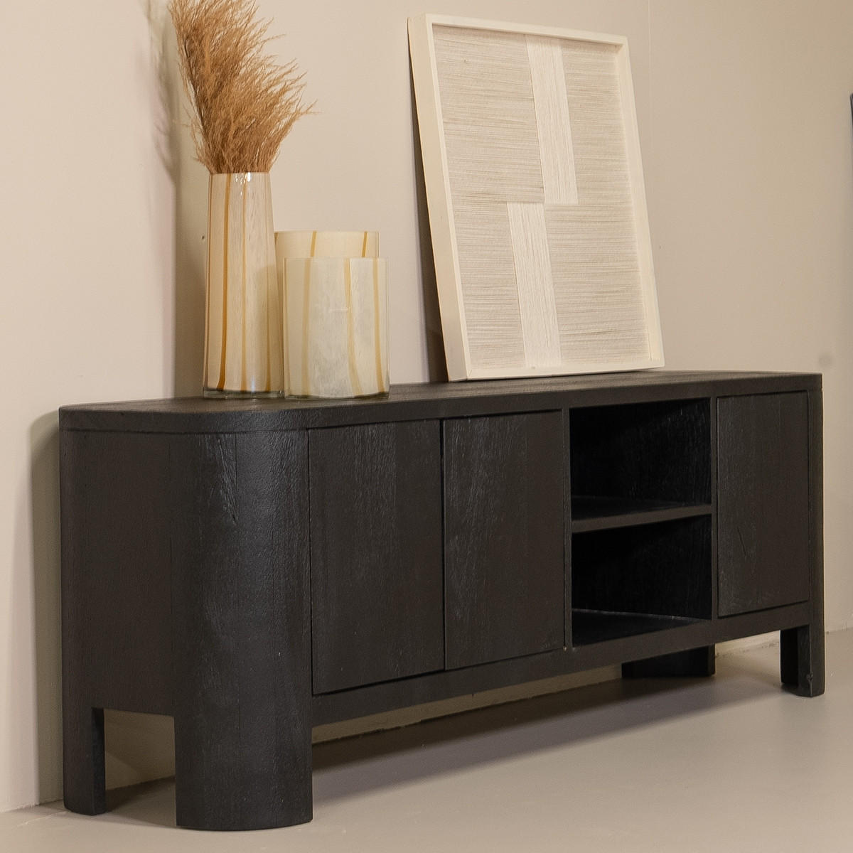 TV-MÖBEL aus Mangoholz 160cm, schwarz - Schwarz, Holz (160/55/40cm) - Giga Meubel