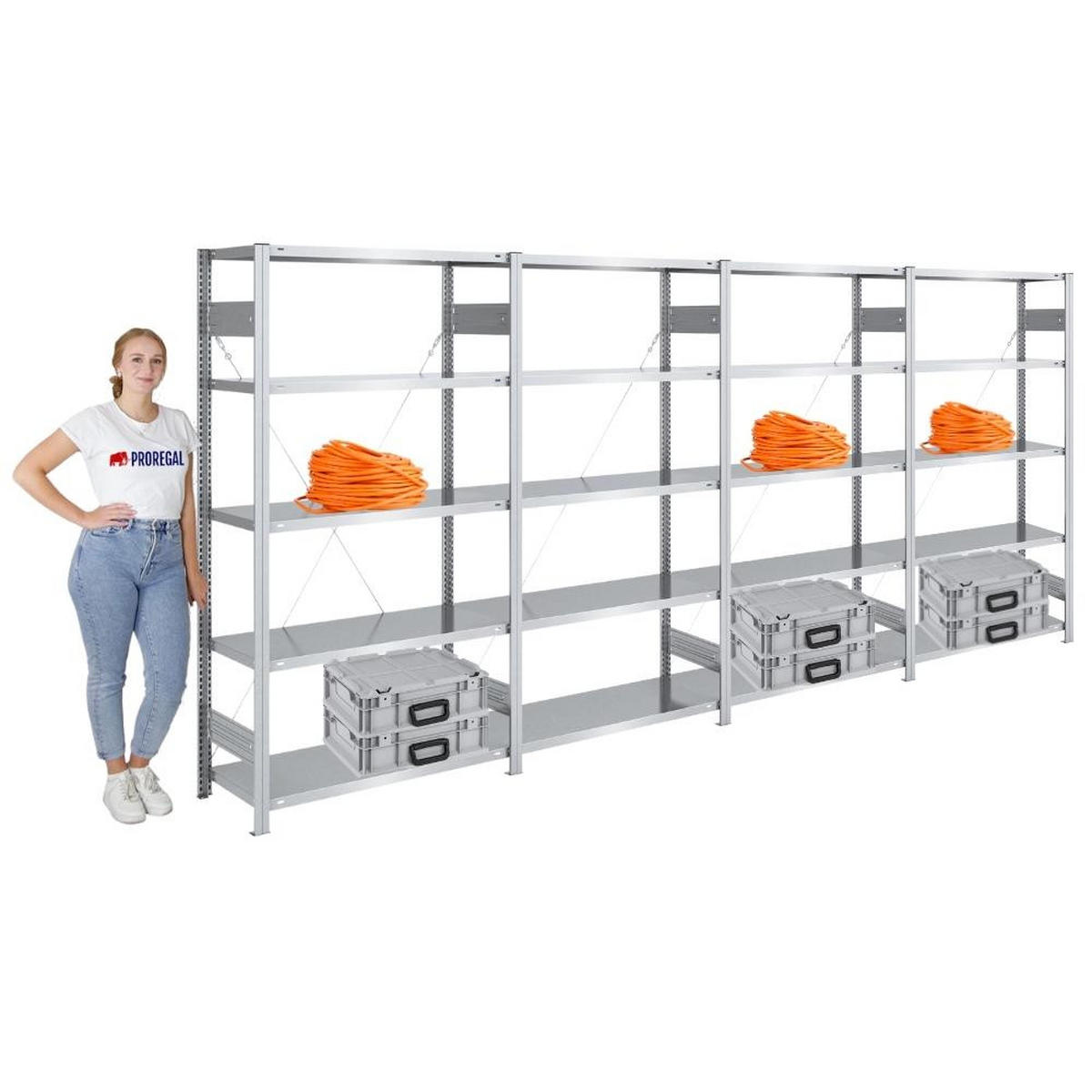 SCHWERLASTREGAL Silver Mamba 200x400x40cm 5 Ebenen je 150kg Fachlast Verzinkt - Silberfarben, Metall (400/200/40cm) - PROREGAL