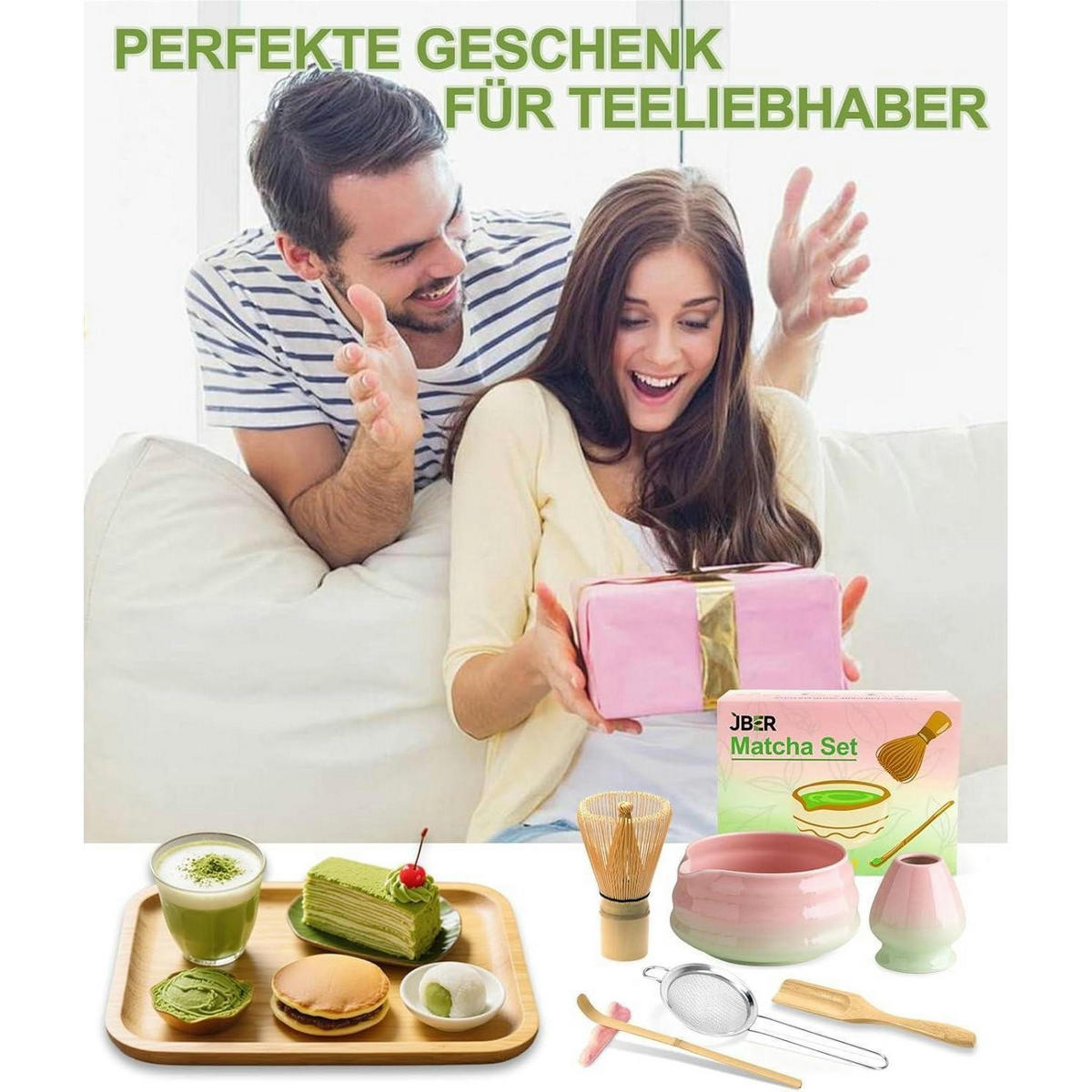 MATCHA Set 7-teilig Keramik Bambus Pink Grün - Multicolor, Keramik (15/10/15cm)