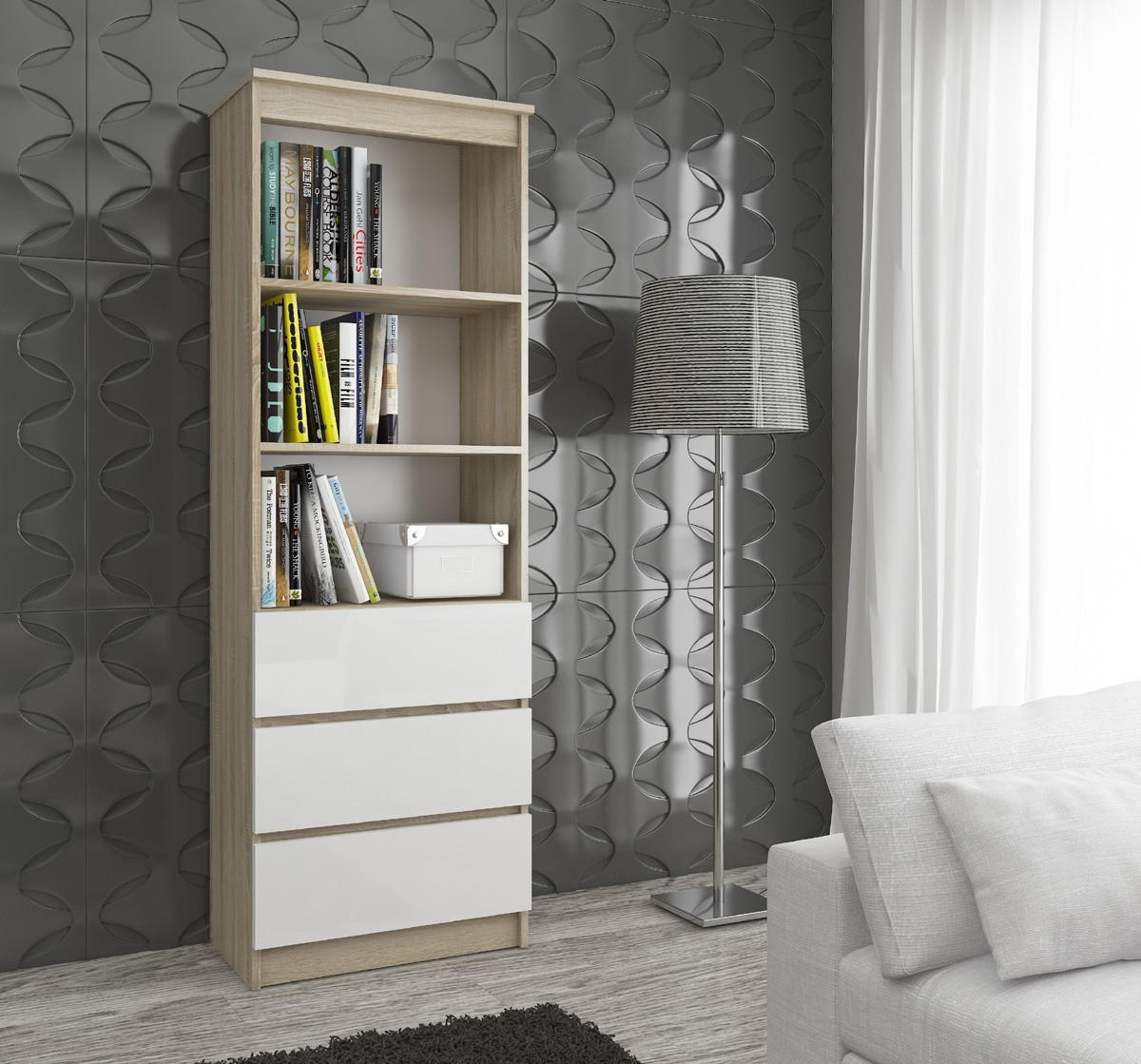 STANDREGAL Eiche Sonoma, Weiß 180/60/35 - Weiß, Holzwerkstoff (60/180/35cm) - RAUMHIRSCH FURNITURE