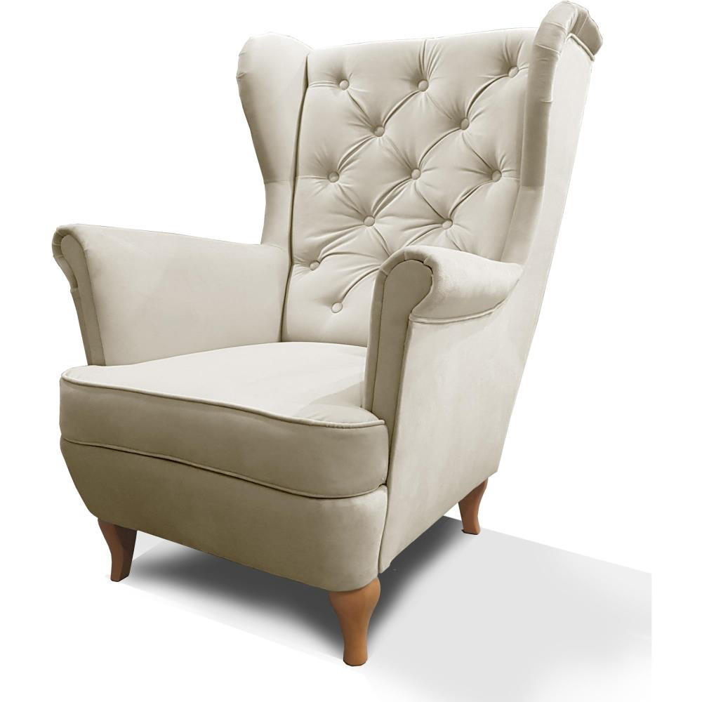 CHESTERFIELD-SESSEL Falco beige mit Holzbeinen - Beige/Buchefarben, Holz/Textil (82/102/92cm) - Beautysofa