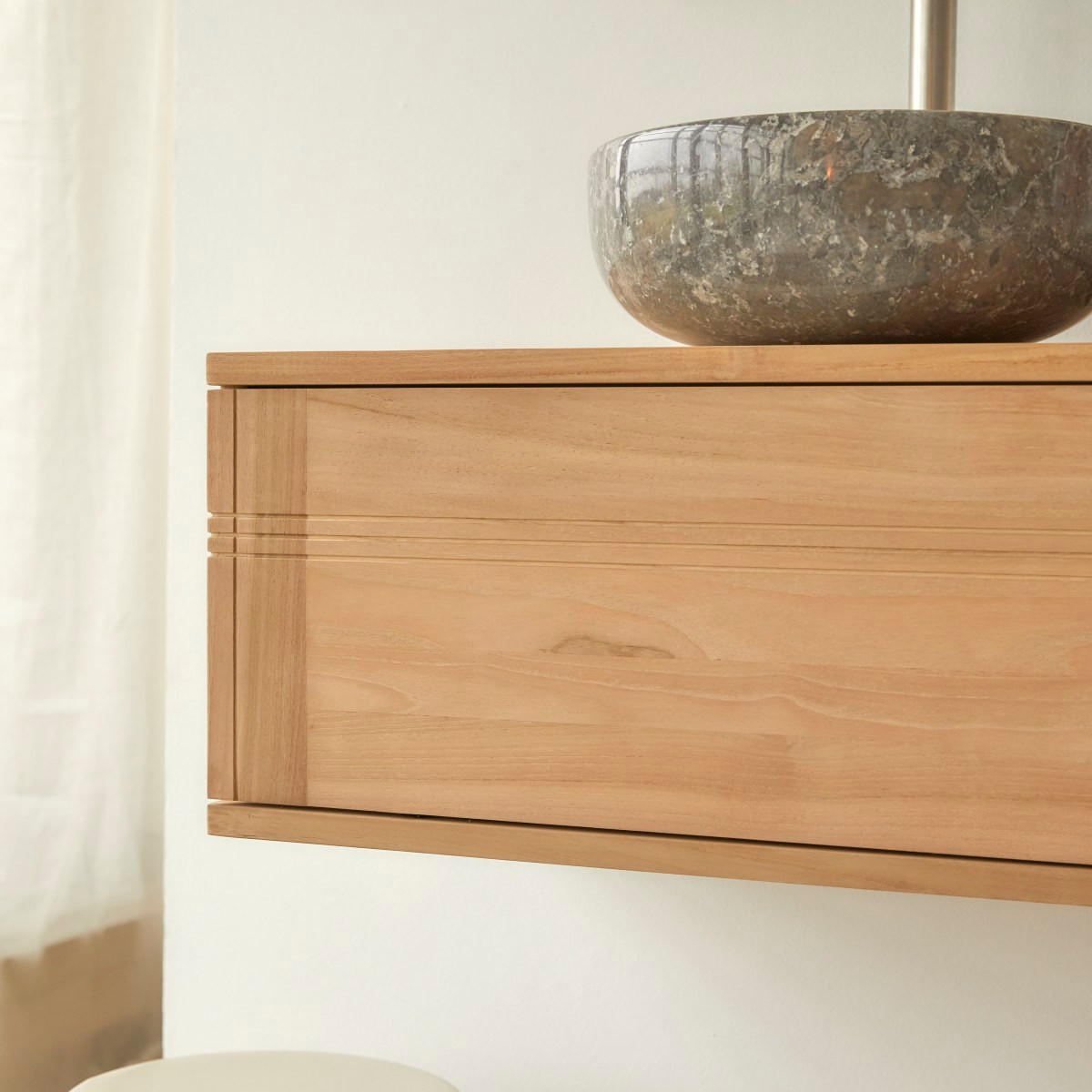 WASCHTISCHUNTERSCHRANK Basic Natur aus Teak - Naturfarben, Holz (80/30/40cm) - Tikamoon