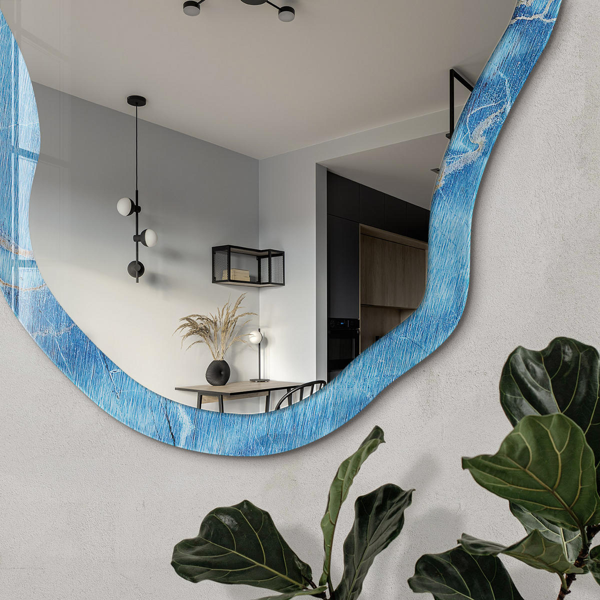 SPIEGEL 90x45 cm asymmetrisch mit Druck - Blauer Marmor - Transparent, Glas (45/90/0.4cm) - TULUP