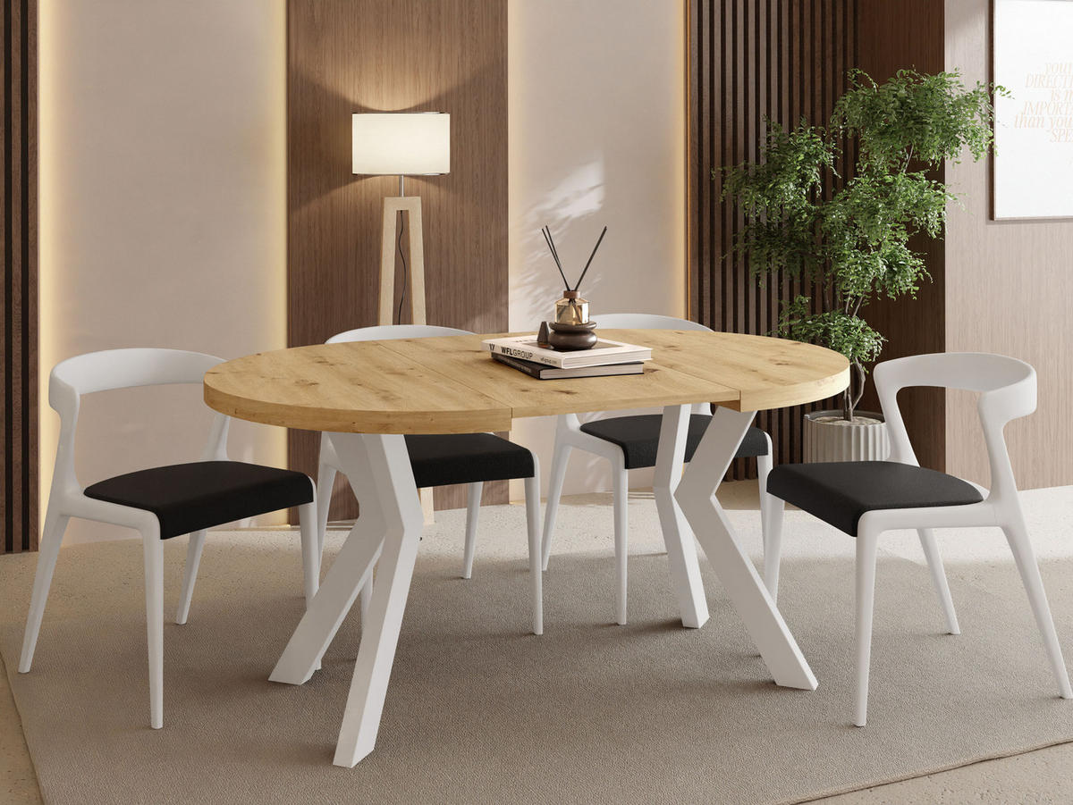 ESSTISCH Savio Weiß rund ausziehbar verlängerbar, Eiche Artisan Hellbraun 80-130/80/77 cm - Weiß/Eiche Artisan, Holz/Holzwerkstoff (80/80/77cm) - WFL GROUP
