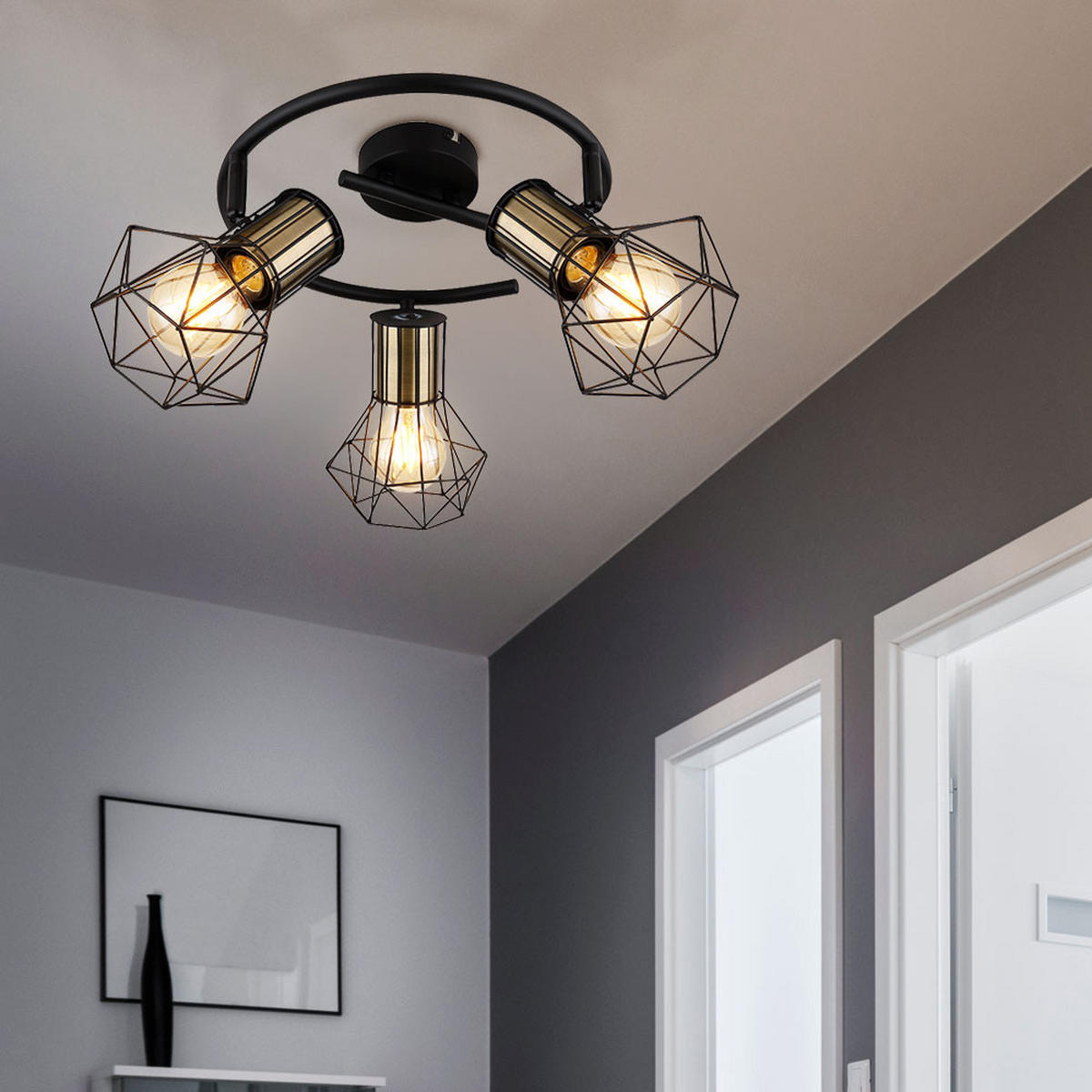 DECKENLEUCHTE PRISKA Schwarz Altmessing - Schwarz, Metall (28.5/28.5/9cm) - Globo Lighting