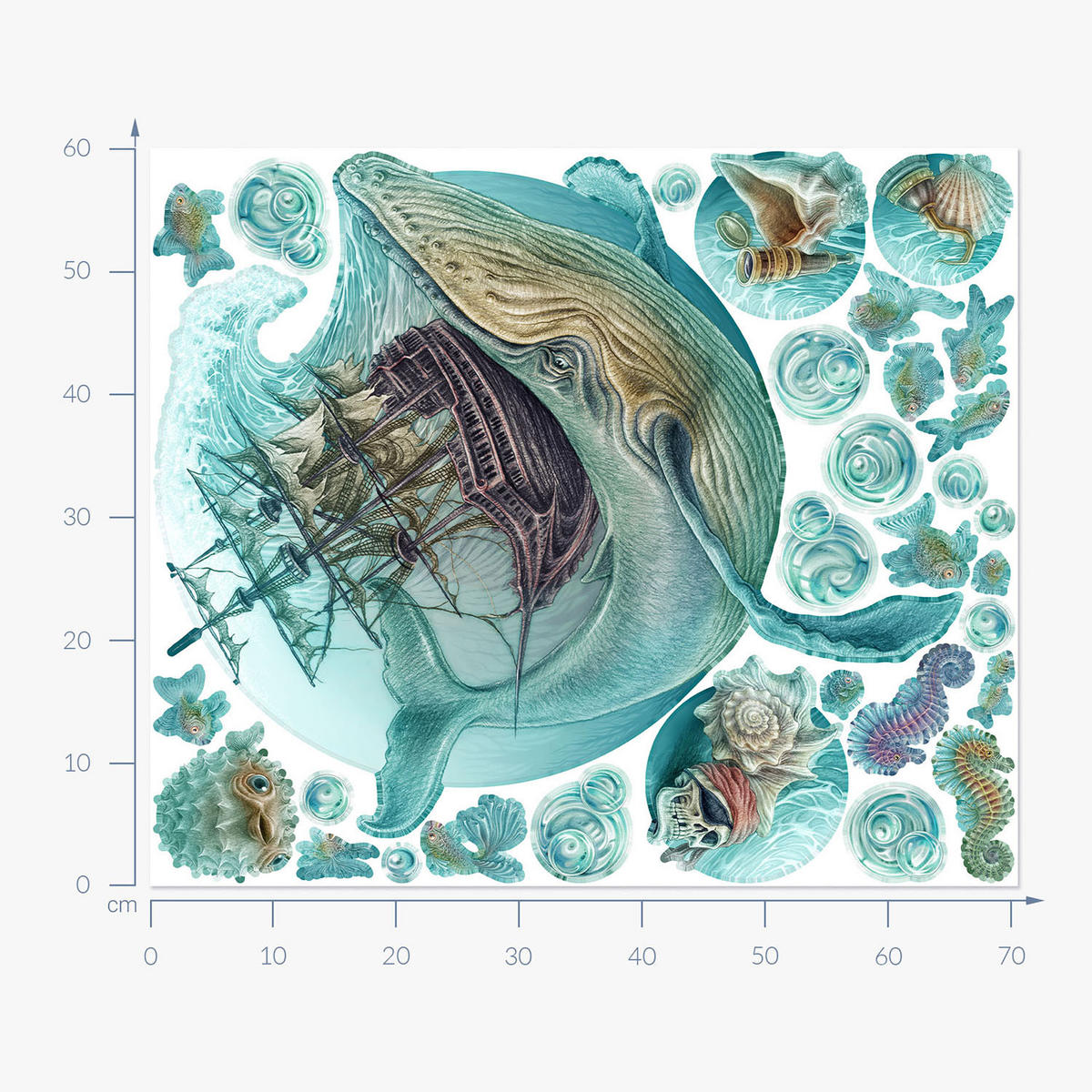 WANDAUFKLEBER 60x71cm - Seeschiff - Multicolor, Kunststoff (60/71/0.1cm) - Wallfluent