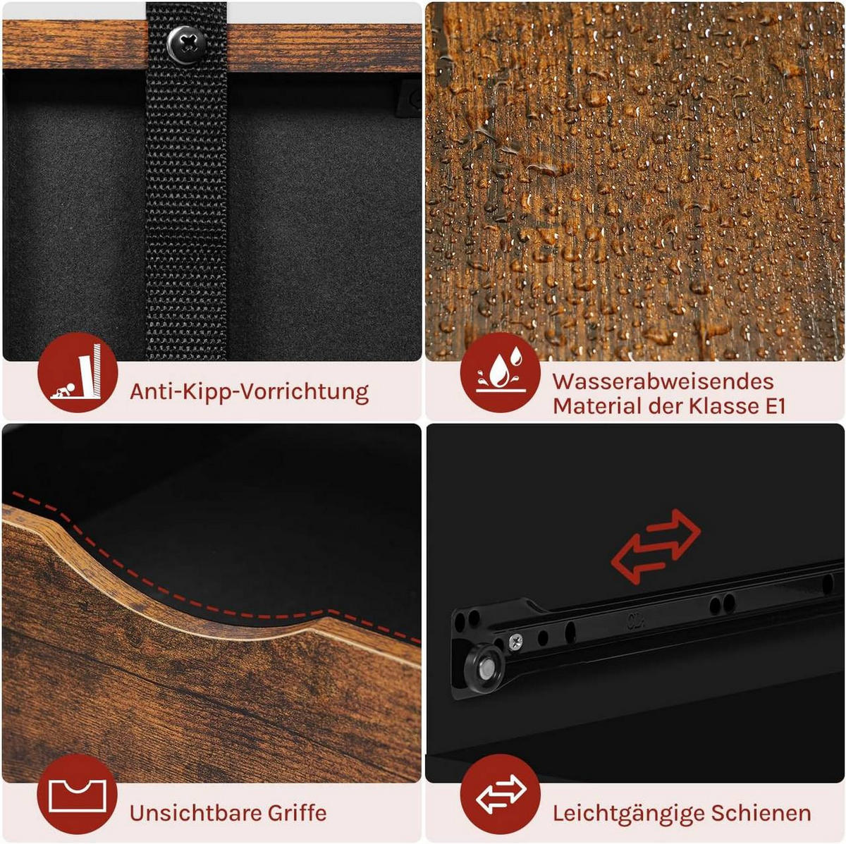 ROLLCONTAINER mit 3 Schubladen,5 Rollen, Rustikales Braun - Dunkelbraun/Schwarz, Holzwerkstoff (80/69.5/39.5cm) - Woltu