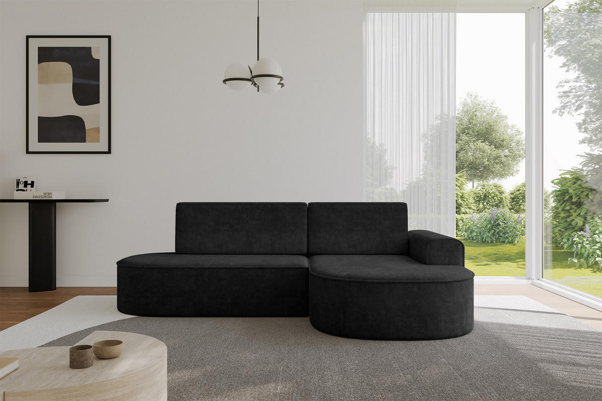ECKSOFA mit Schlaffunktion und Bettkasten Ottomane Rechts MARI-L1-S - 283x167x85 cm Schwarz Velours - Schwarz, Holzwerkstoff/Kunststoff (167/283cm) - ALTDECOR