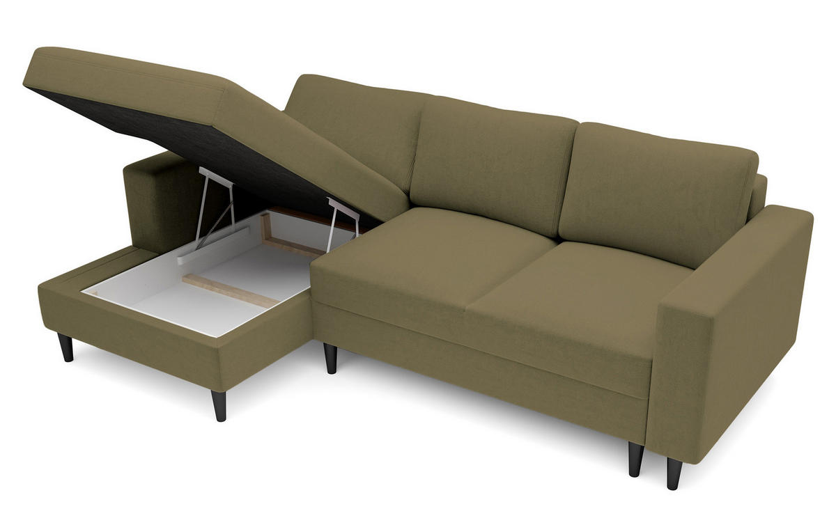 ECKSOFA Nalika Olivgrün Velours - Schwarz/Olivgrün, Holz/Textil (230/143cm) - Selsey