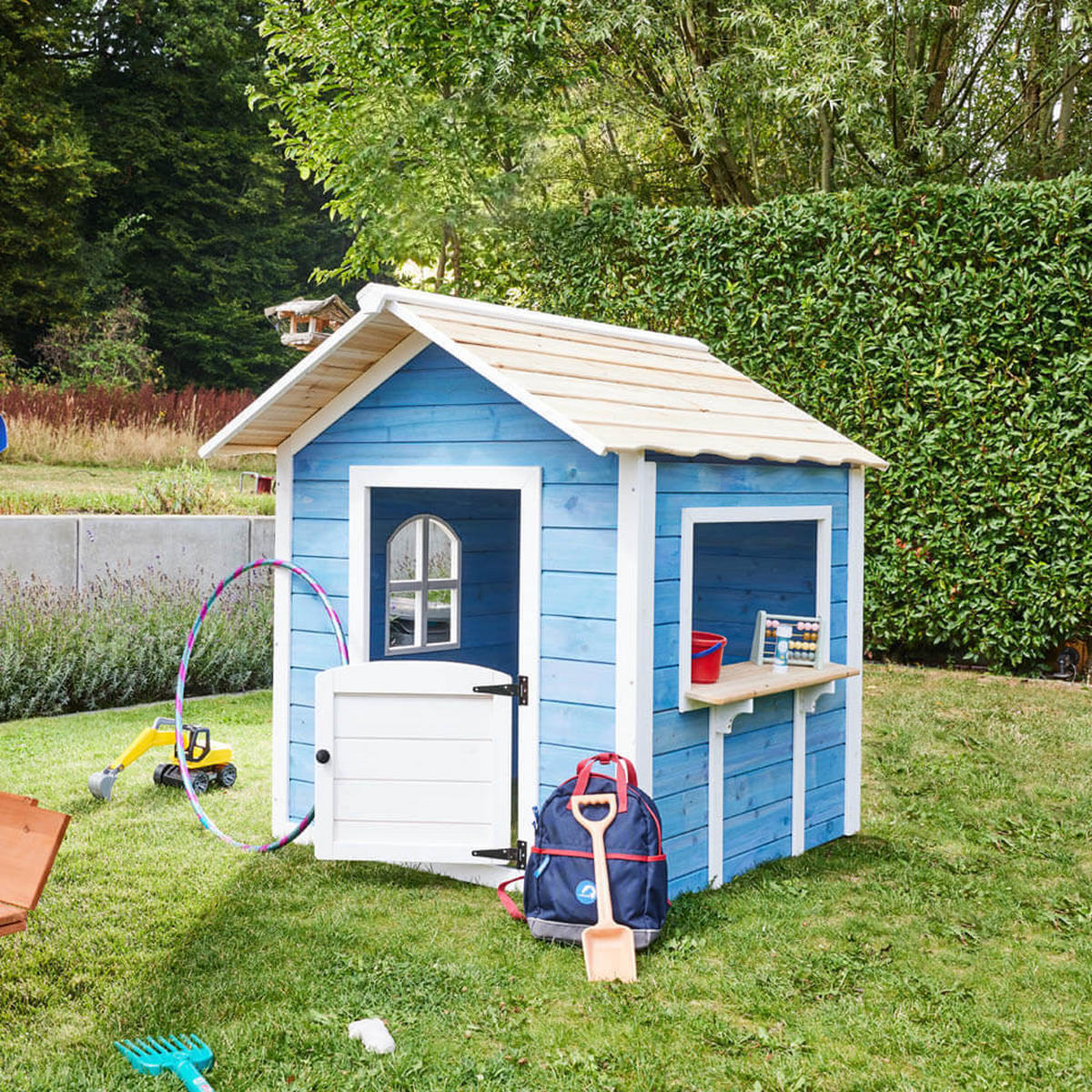 SPIELHAUS DER GROSSE PALAST - Farbe: Blau, Ausstattung: Ohne Bank - Blau, Holz (101/128/106cm) - Home Deluxe