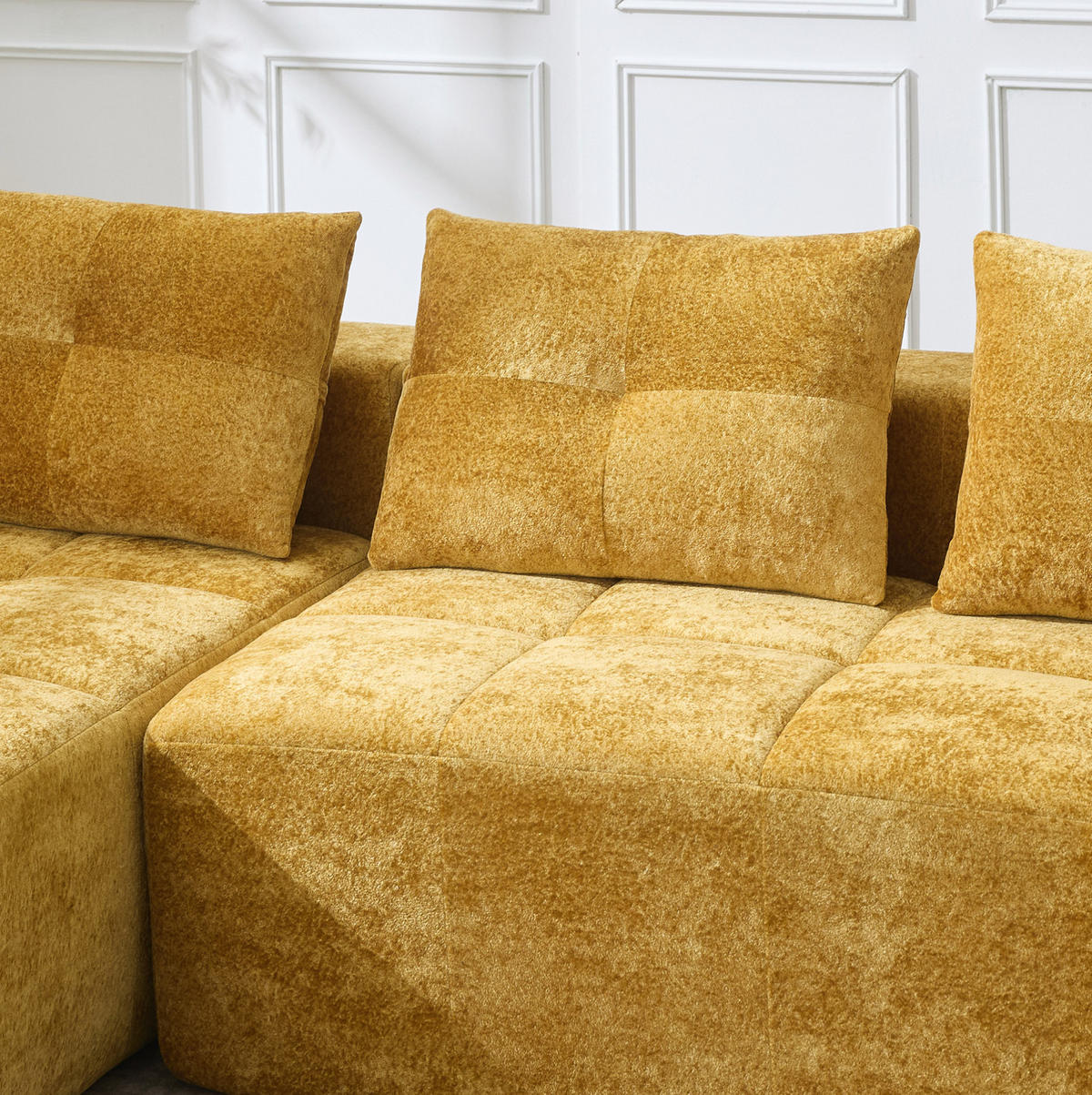 ECKSOFA 258/163/68 cm gelb aus Chenille mit Becherhaltern - Gelb, Textil (258/163cm) - OKWISH