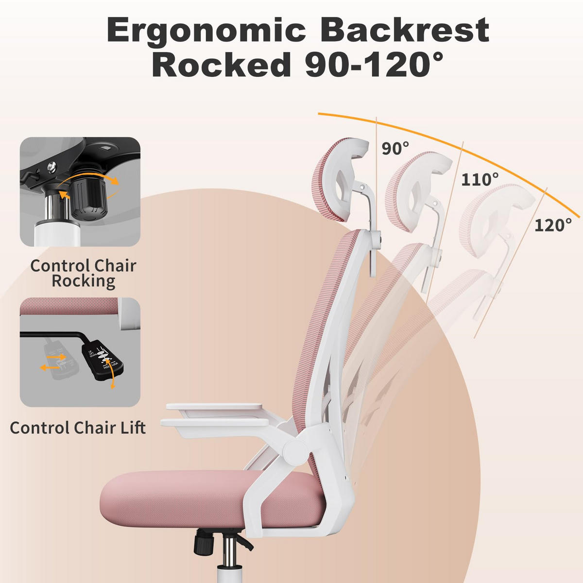 DREHSTUHL Webstoff Weiß-Rosa ergonomisch klappbare Armlehnen - Pink, Kunststoff (24/48/53cm) - Rattrix