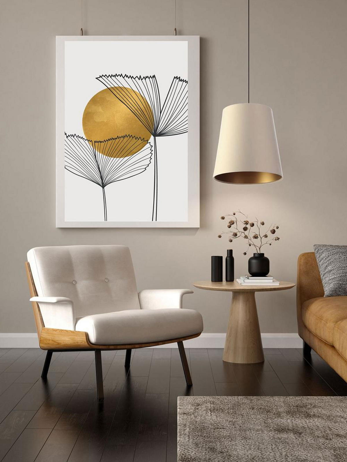 HÄNGELEUCHTE Gold 30/37 cm - Beige, Kunststoff (30/0.8/37cm) - ONZENO