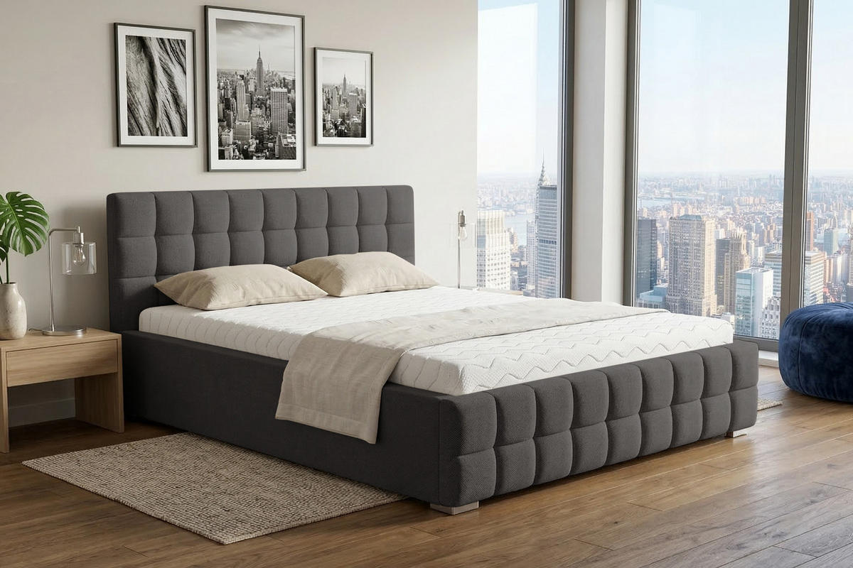 POLSTERBETT LIVO 200/200 in Velours Anthrazit - Anthrazit, Holzwerkstoff/Textil (200/200cm) - Deine Möbel 24