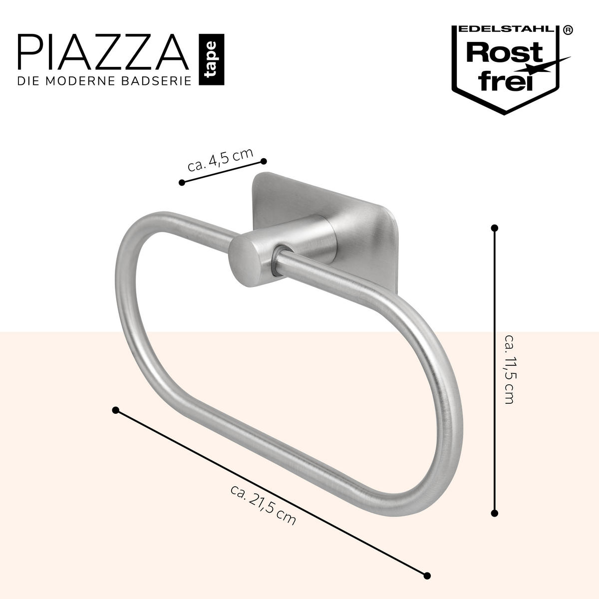 HANDTUCHRING PIAZZA TAPE, Edelstahl - Edelstahlfarben, Metall (21.5/11.5/4.5cm) - bremermann