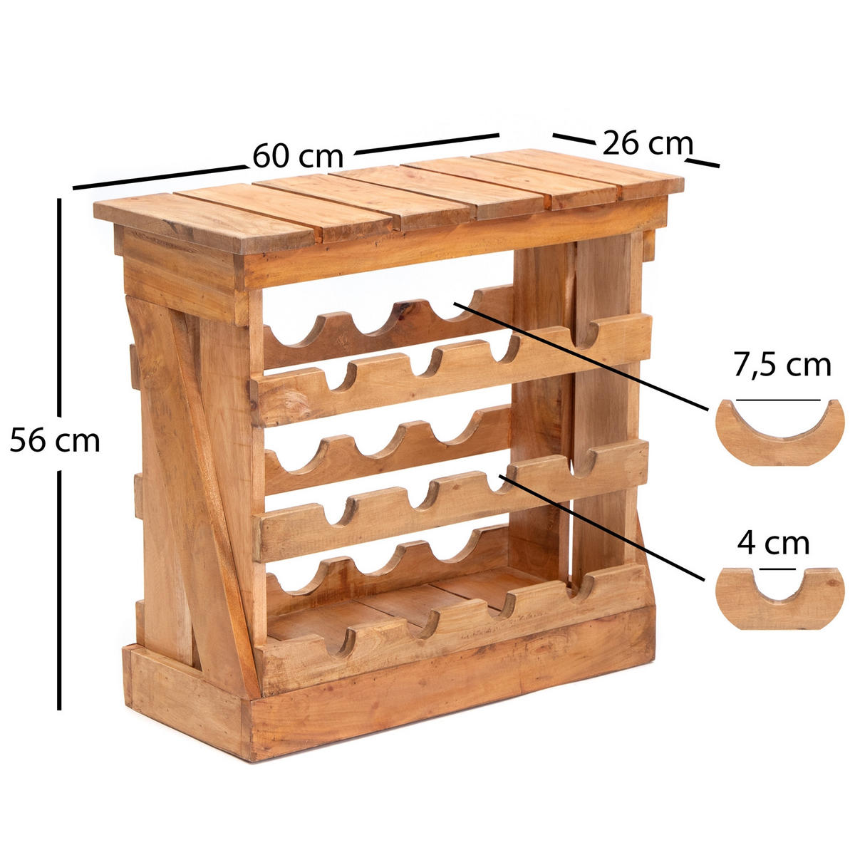 FLASCHENREGAL Sevilla Mahagoni Massivholz, für 12 Flaschen, mit Ablage naturfarben - Naturfarben, Holz (60/56/26cm) - DESIGN DELIGHTS