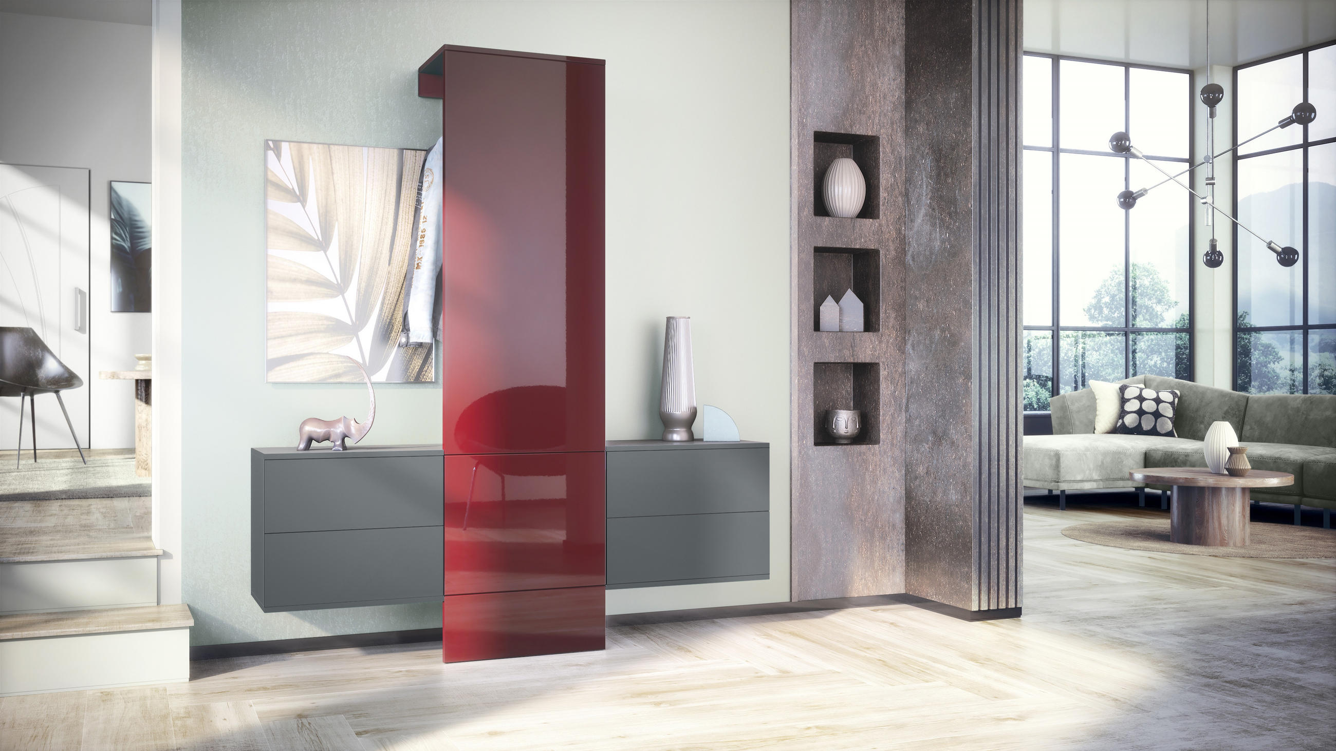 GARDEROBE Carlton Paneel in Bordeaux Hochglanz - Bordeaux, Holzwerkstoff (157/193/35cm) - Vladon